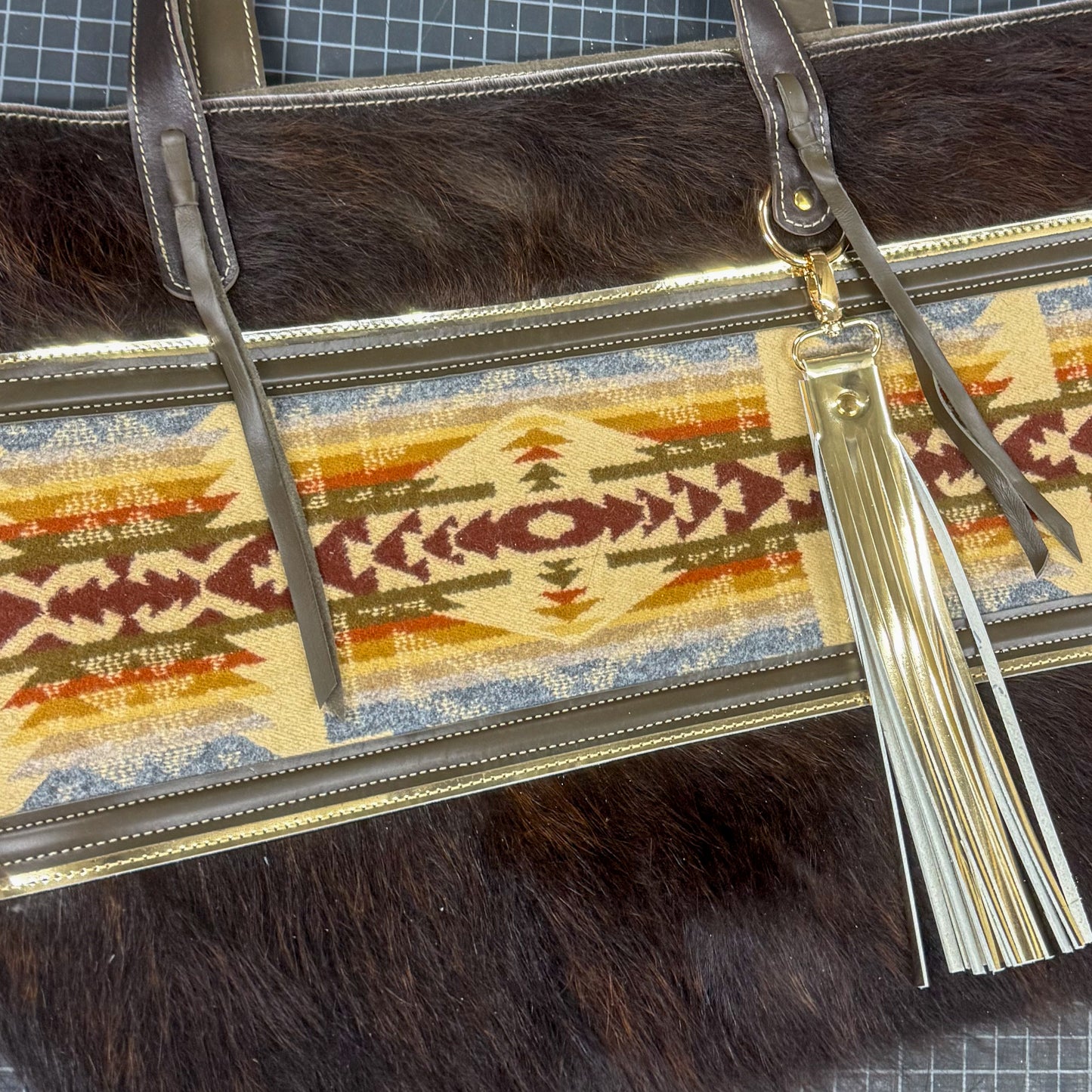 Big Bertha Oversized Tote in Dark Bridle Hair on Hide with Wool Accent