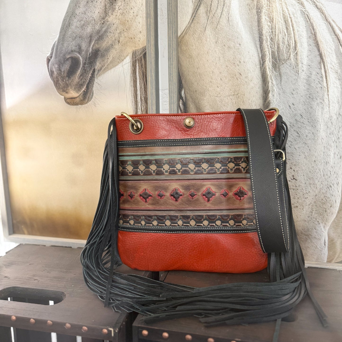 Gypsy in Aztec and Burnt Orange/Black with Fringe