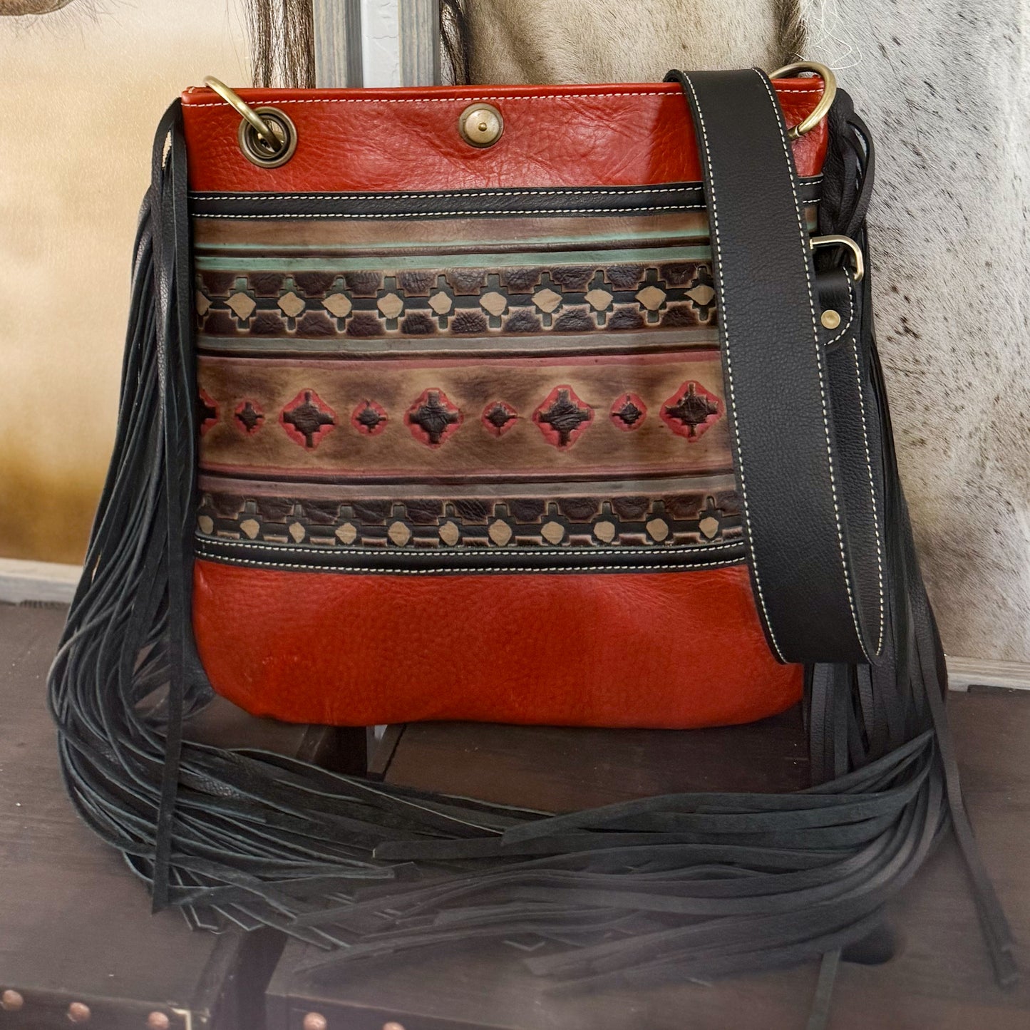 Gypsy in Aztec and Burnt Orange/Black with Fringe