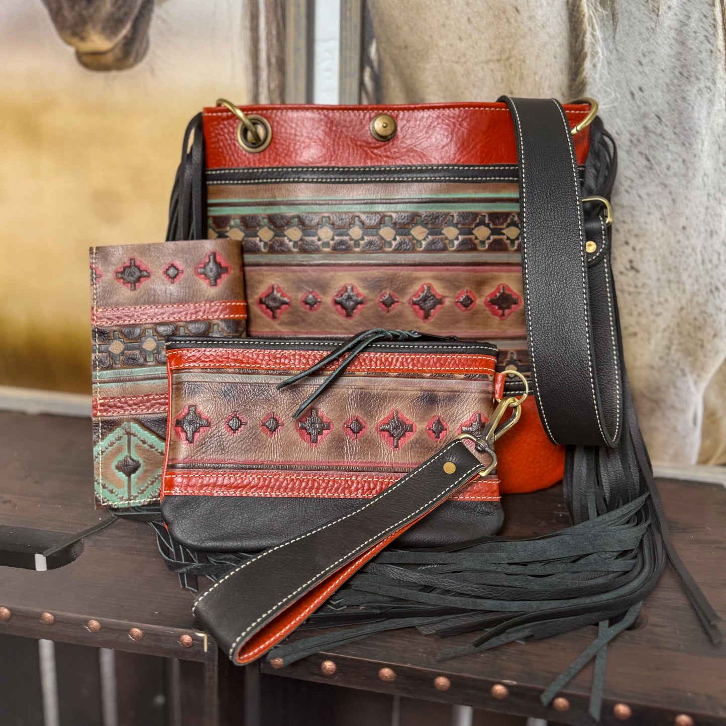 Gypsy in Aztec and Burnt Orange/Black with Fringe