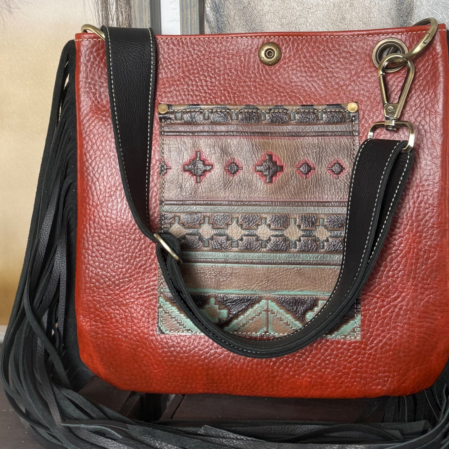 Gypsy in Aztec and Burnt Orange/Black with Fringe