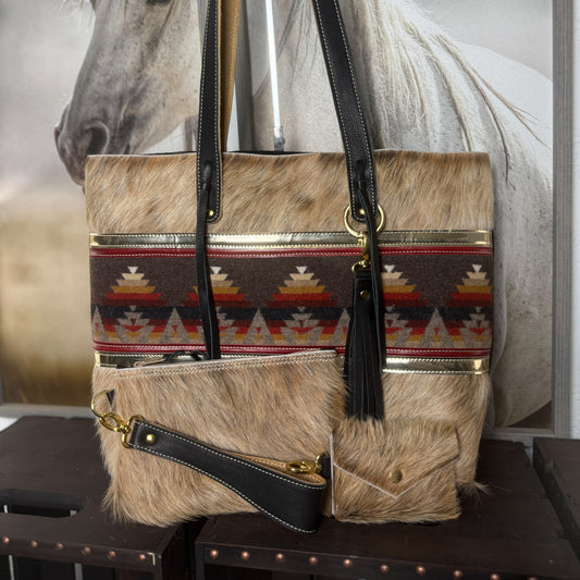 Betty Tote Set in Blond Hair on Hide on Hide and Pacific Crest Wool