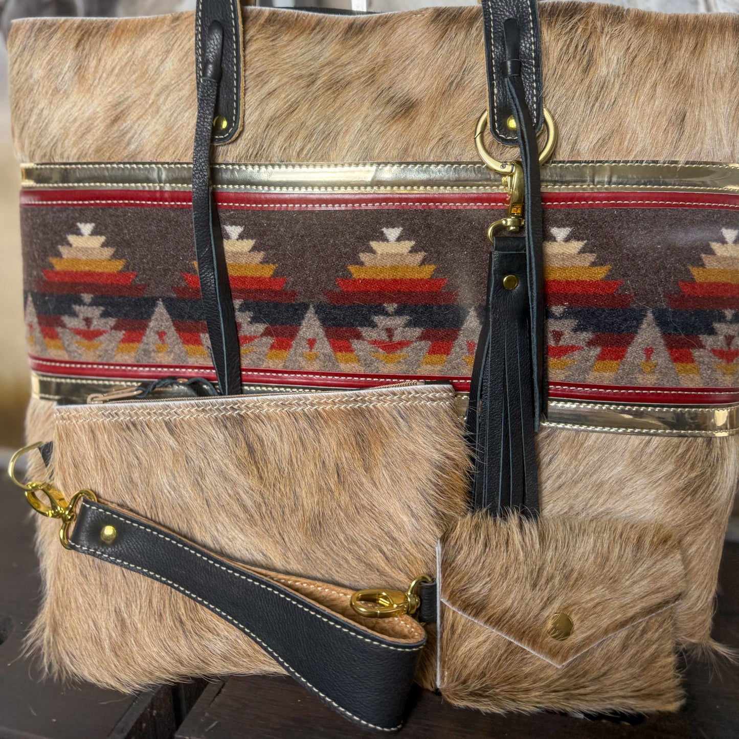 Betty Tote Set in Blond Hair on Hide on Hide and Pacific Crest Wool