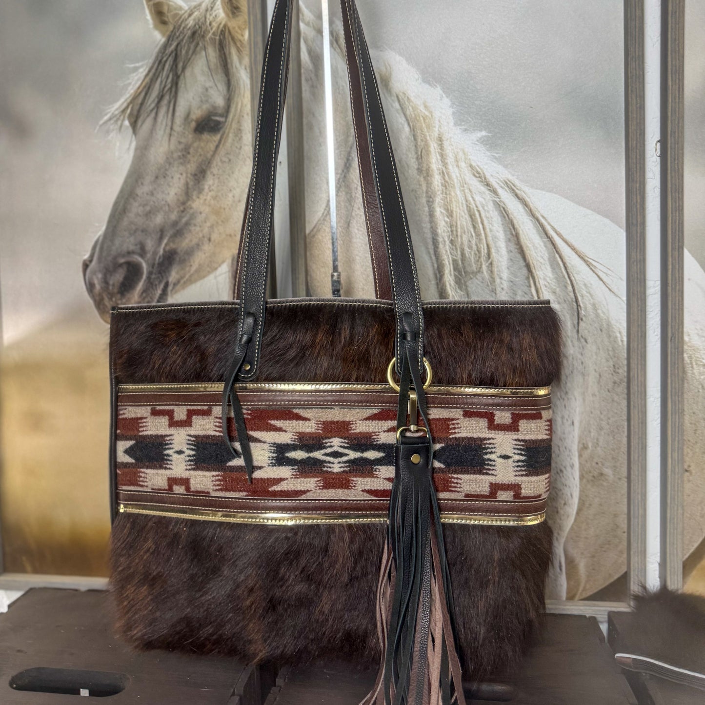 Betty Tote Set in Dark Hair on Hide on Hide and Mesilla Wool