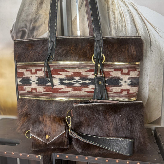 Betty Tote Set in Dark Hair on Hide on Hide and Mesilla Wool