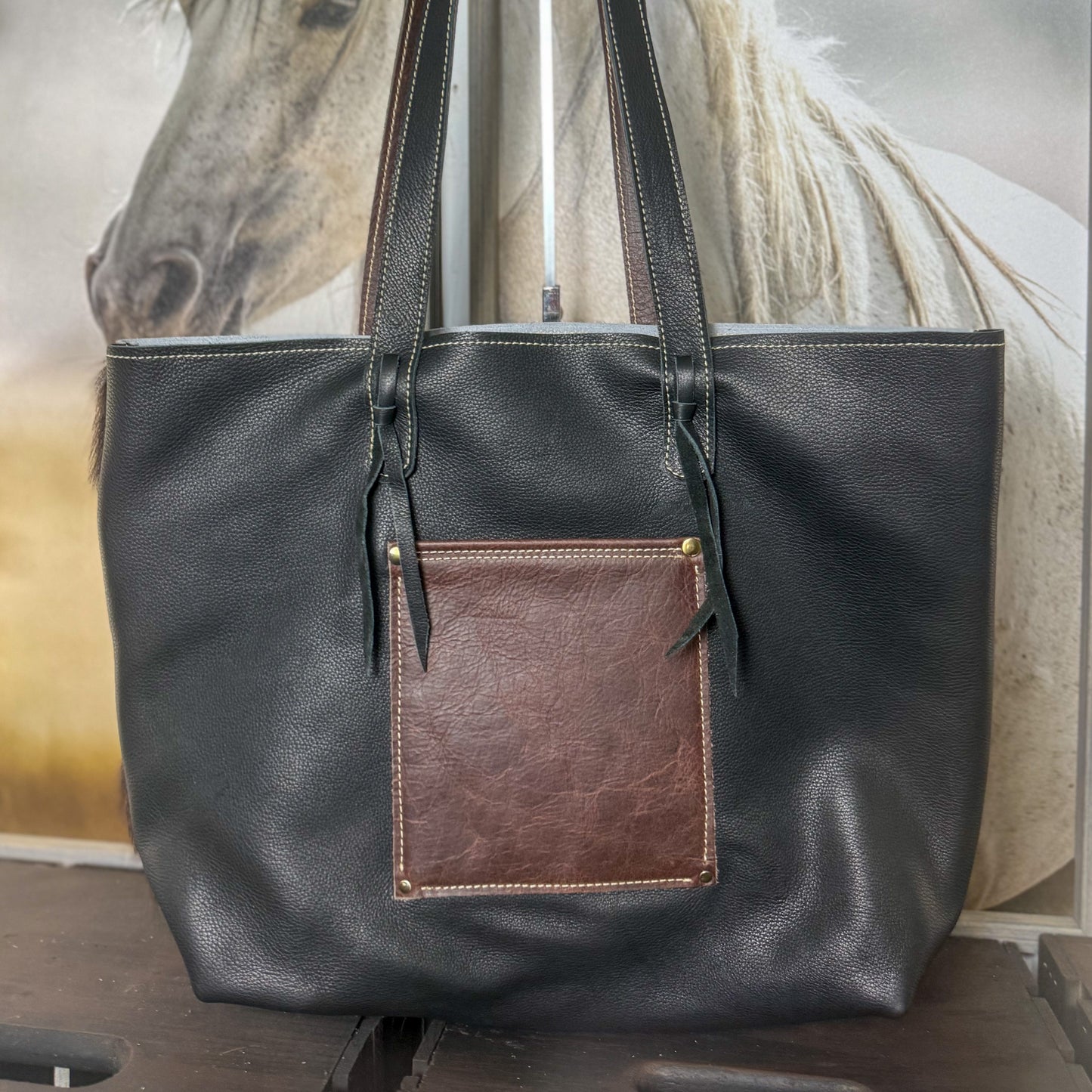 Betty Tote Set in Dark Hair on Hide on Hide and Mesilla Wool