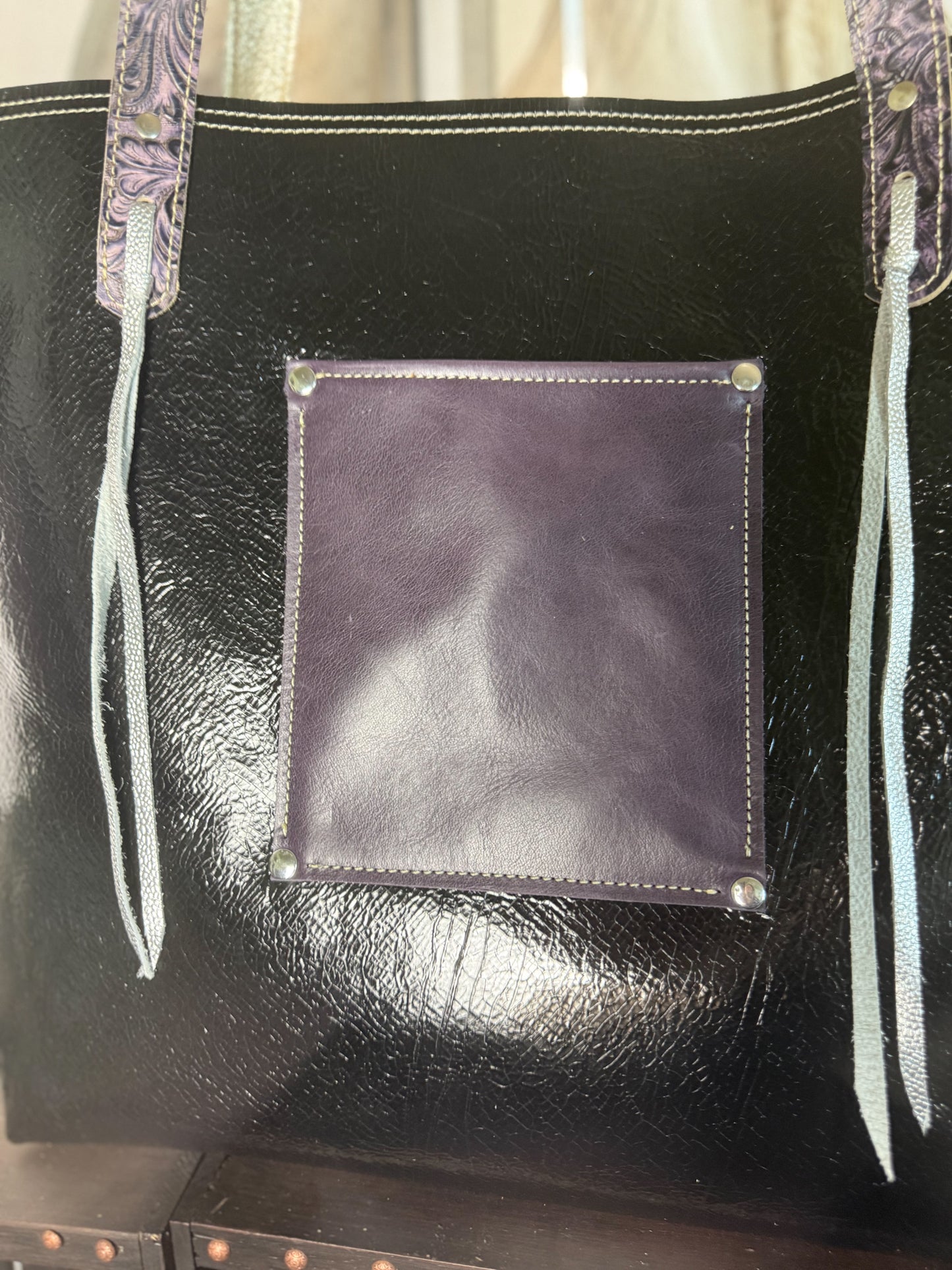 Big Bertha Tote Set in Purple Foral and Embossed with Black