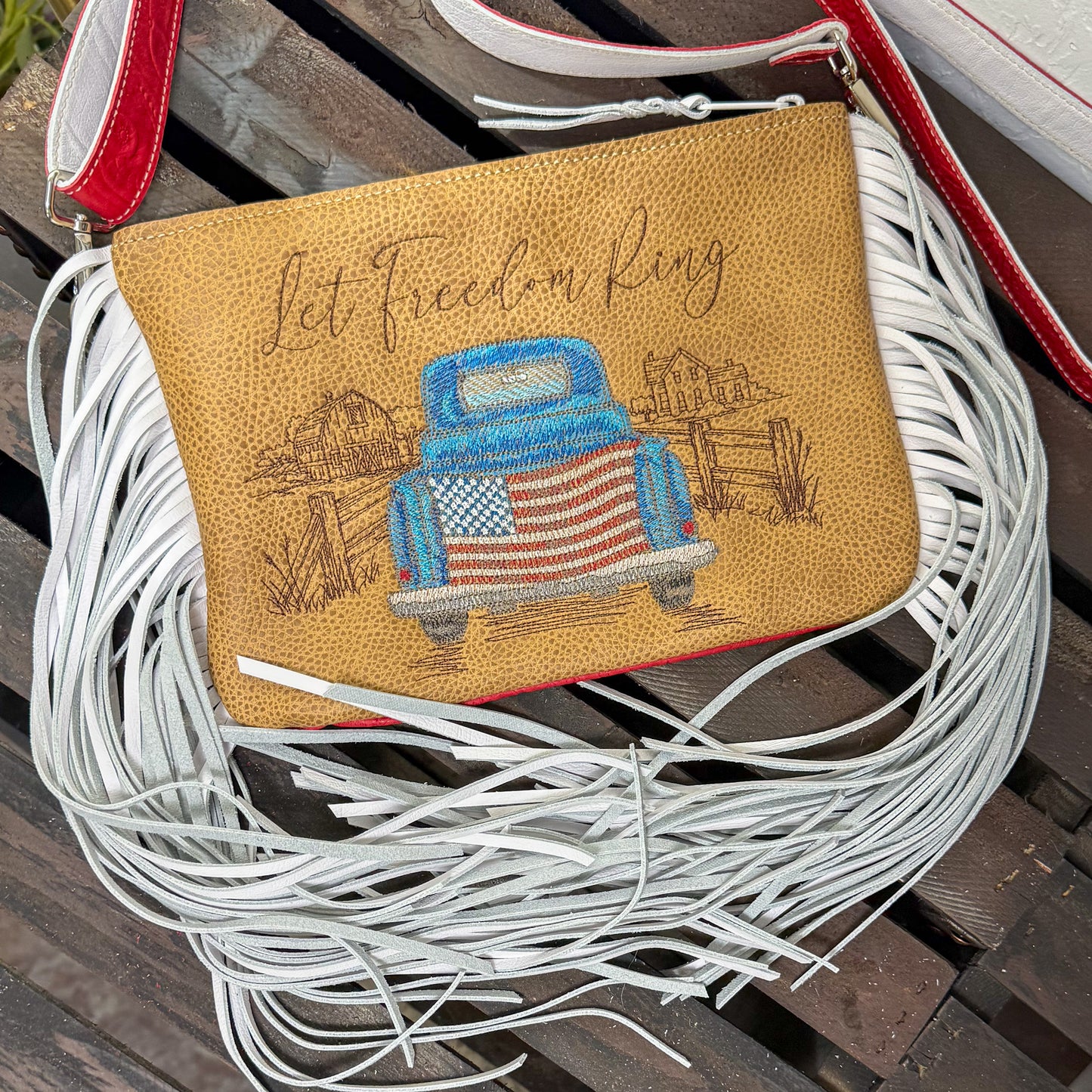 Let Freedom Ring Fringe Cross Body Bag with Accessories