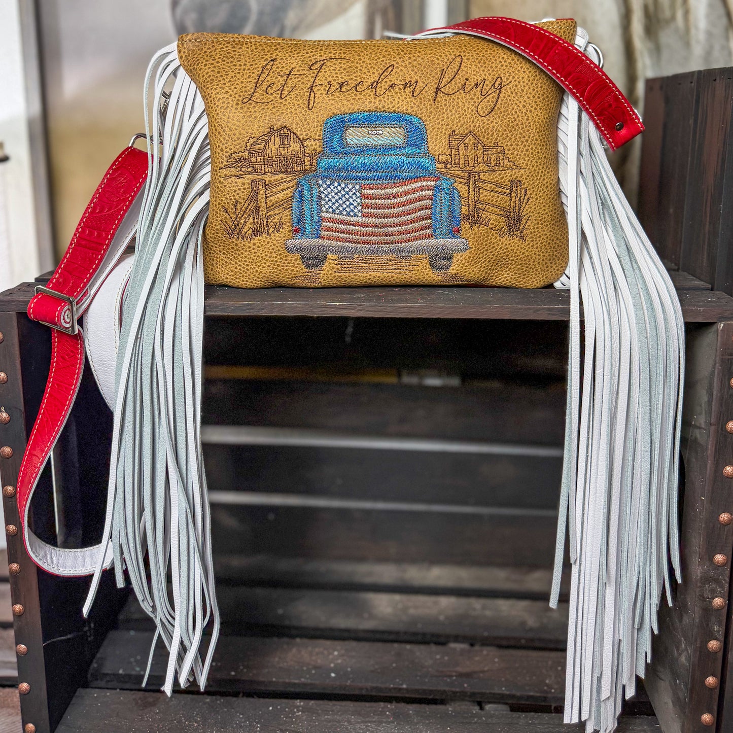 Let Freedom Ring Fringe Cross Body Bag with Accessories