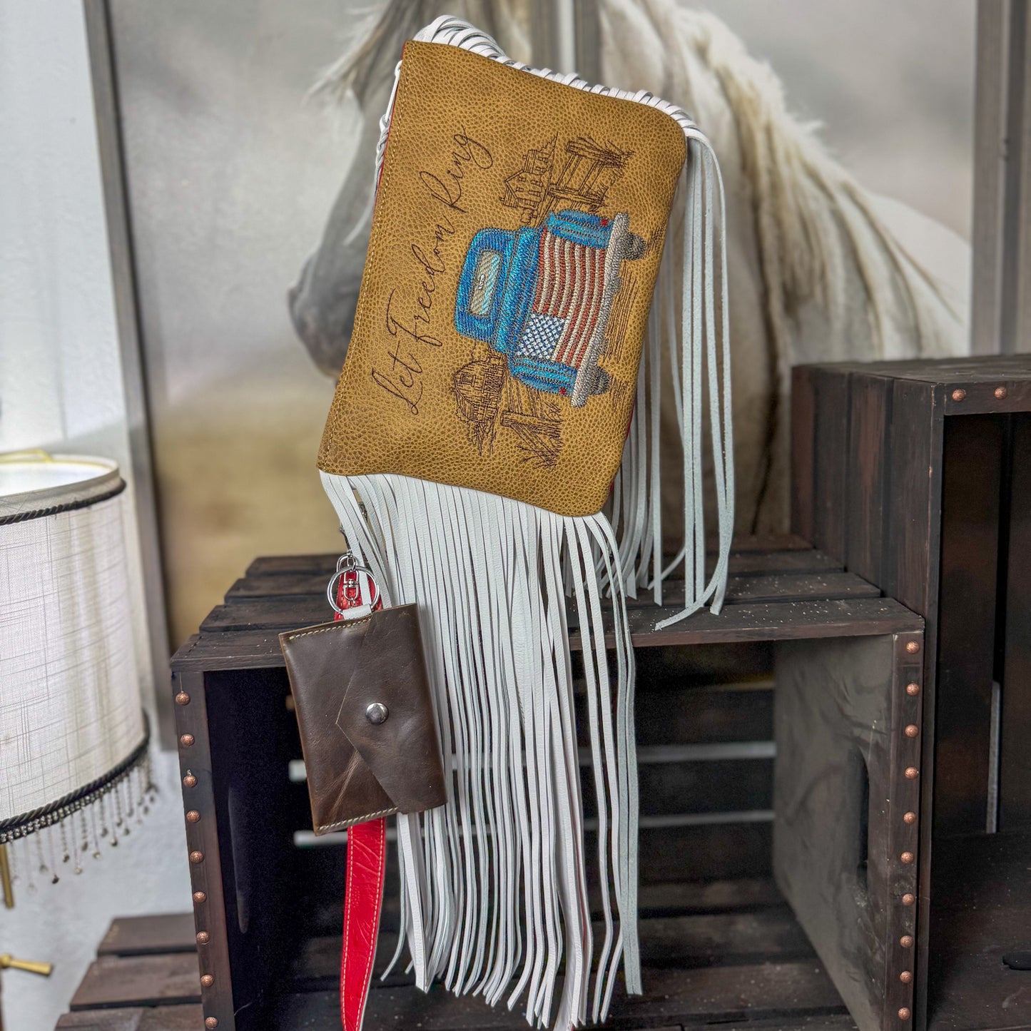 Let Freedom Ring Fringe Cross Body Bag with Accessories