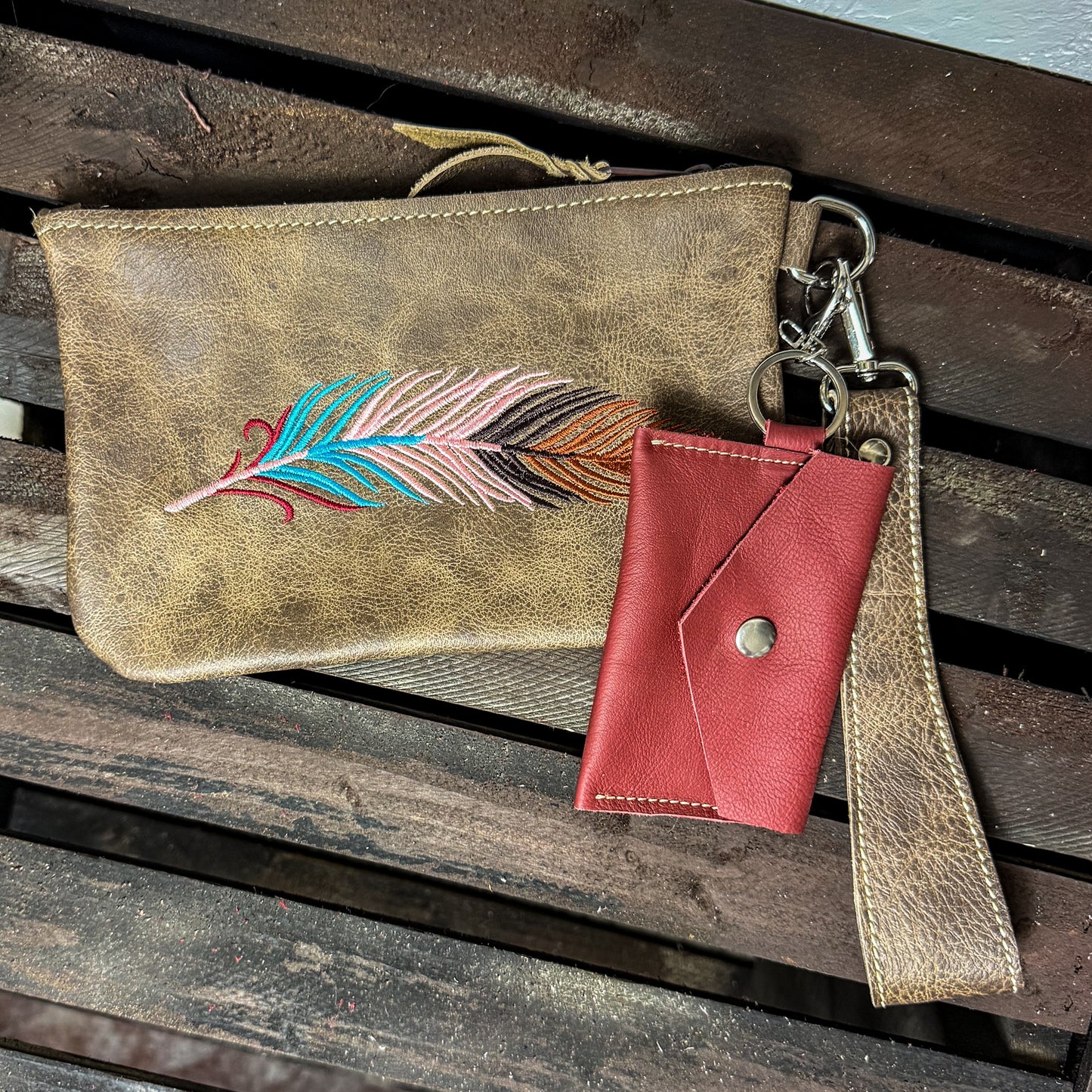 Wristlet Embroidered Feather