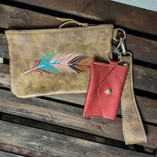 Wristlet Embroidered Feather