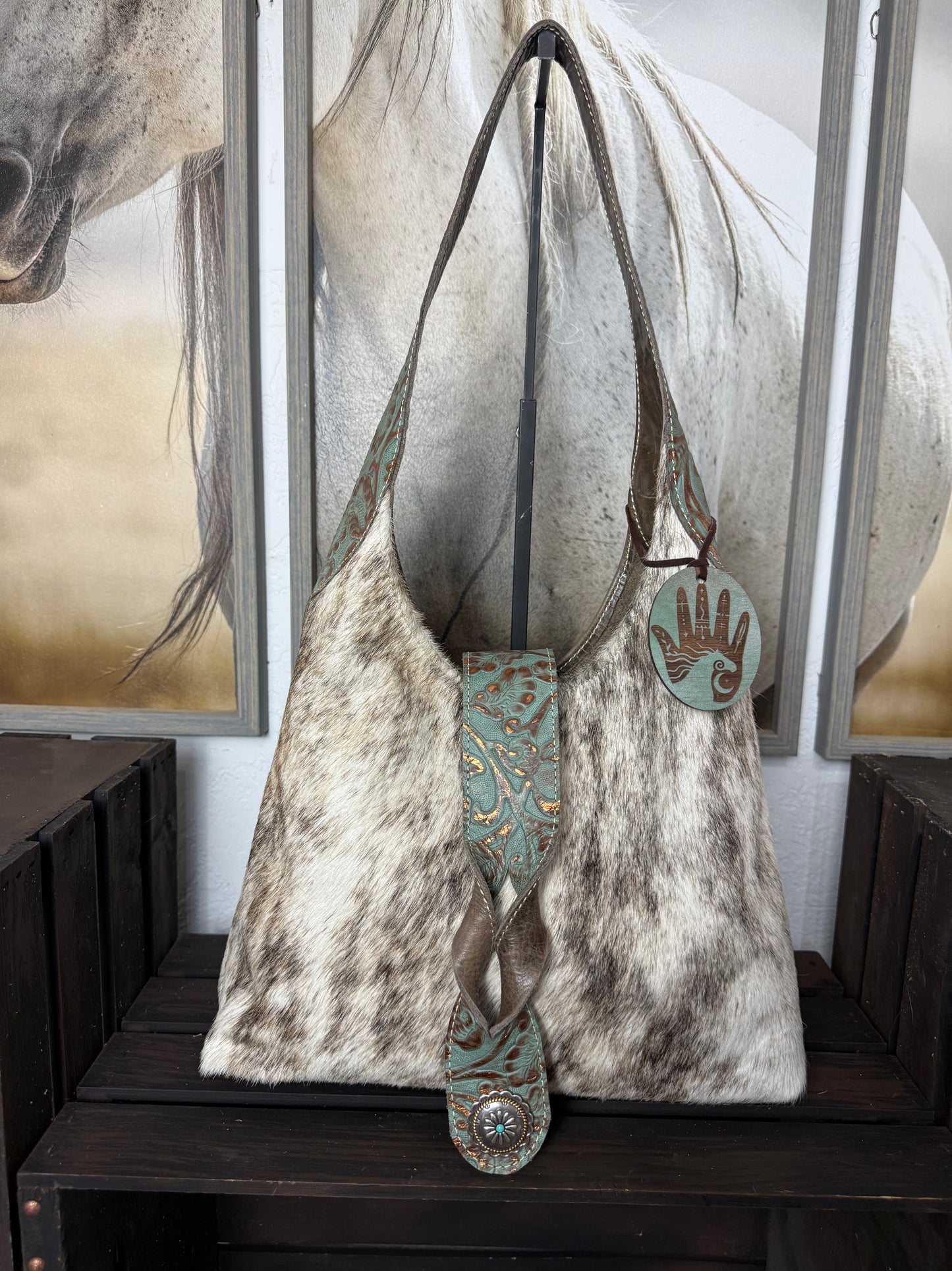 Hair on Hide Hobo with Turquoise Embossed Accent