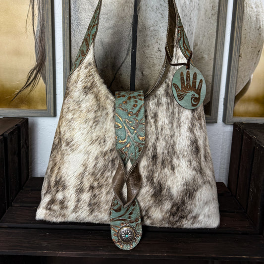 Hair on Hide Hobo with Turquoise Embossed Accent