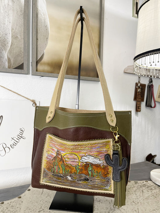 One of a Kind Handpainted Desert Scene Market Tote/Shoulder Purse MM 017