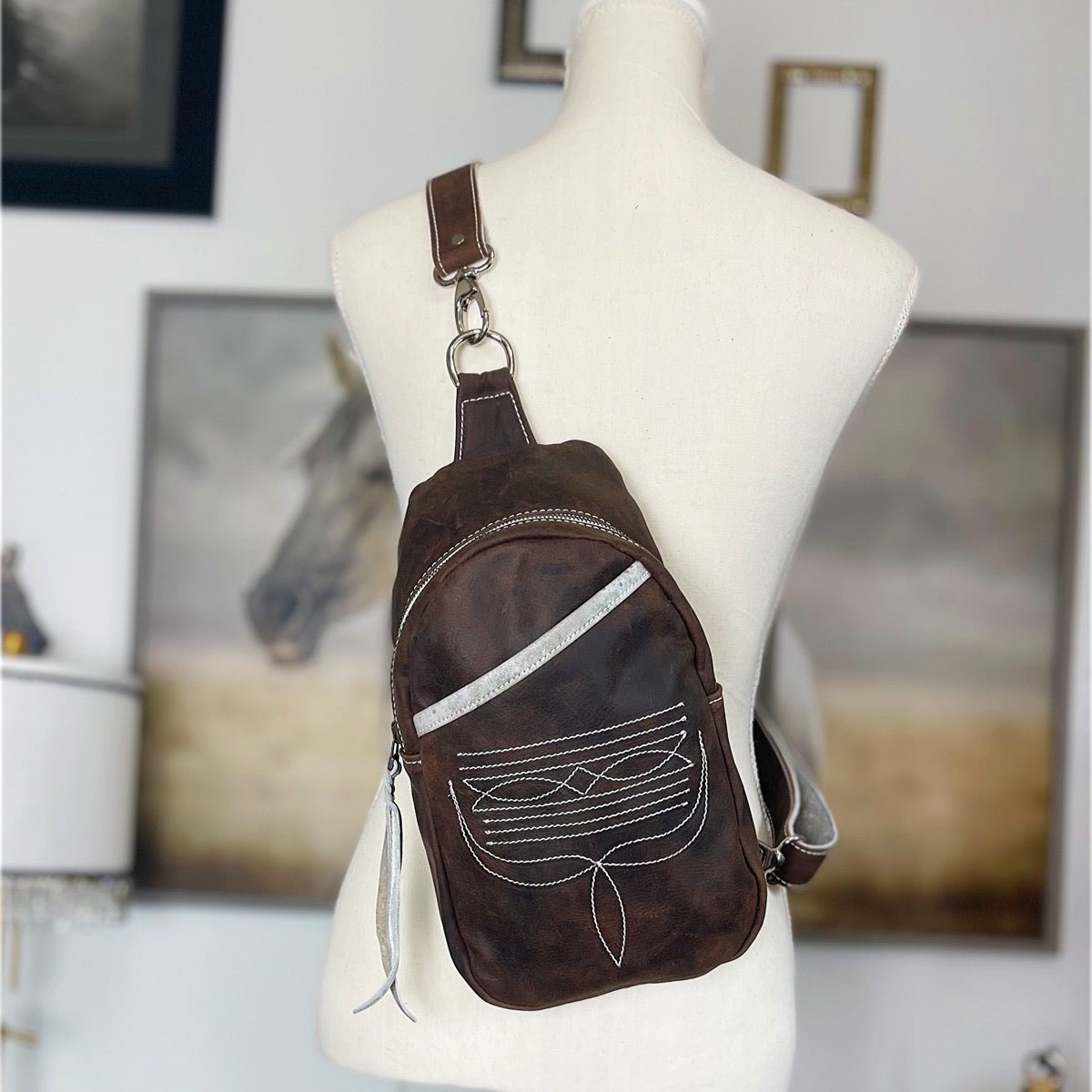 Boot Stitched Sling Bag/Cross Body Purse/Handmade Leather Bag