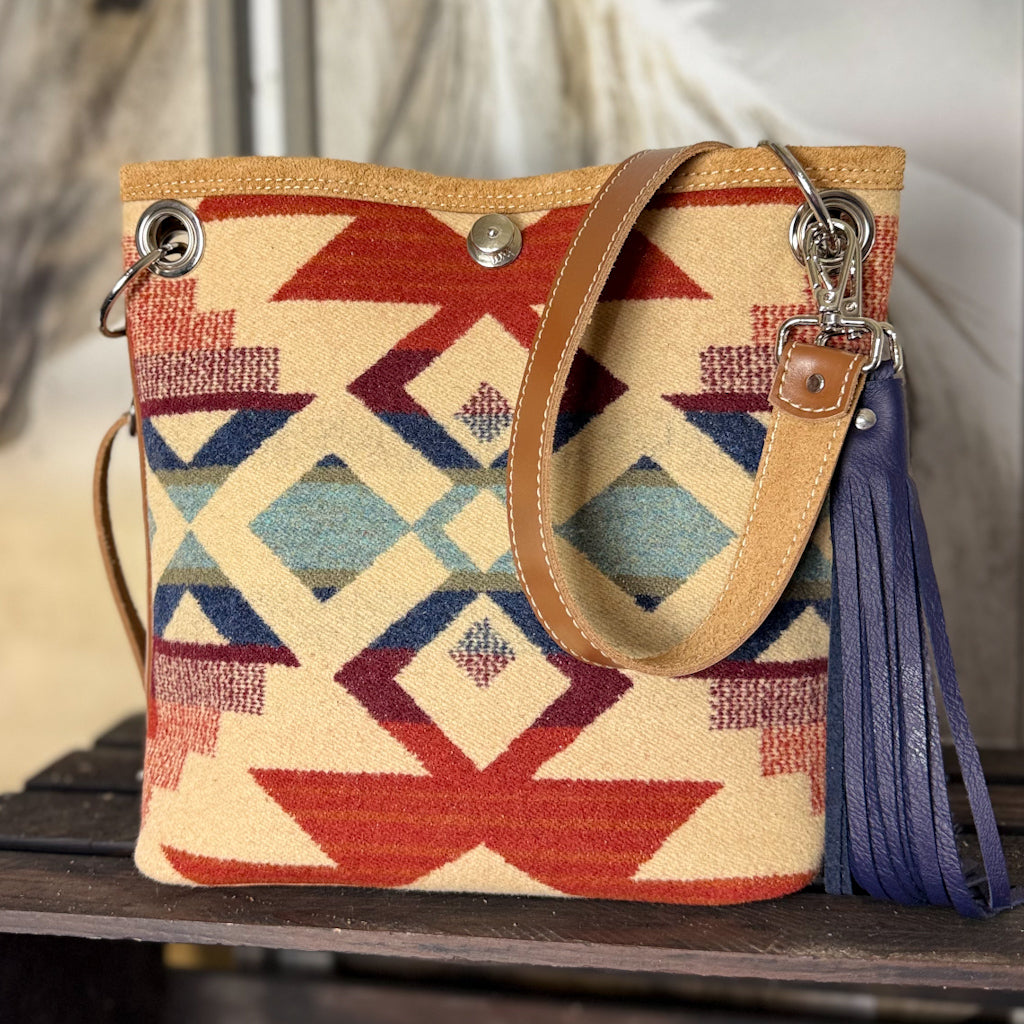 Gypsy Shoulder/Cross Body in Stillwater Tan w/Navy Tassel