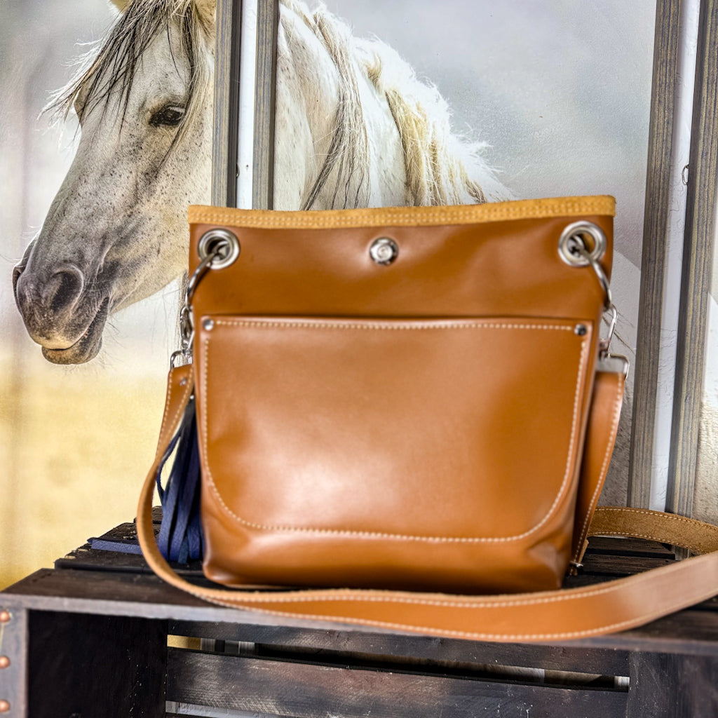 Gypsy Shoulder/Cross Body in Stillwater Tan w/Navy Tassel