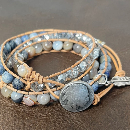 Earthy Light Blue Triple Wrap Bracelet