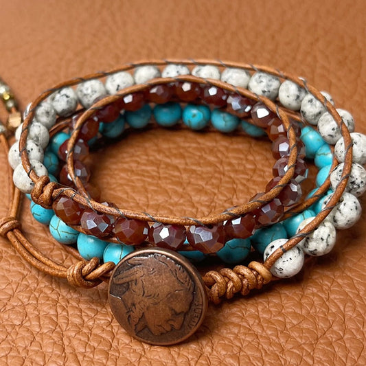 Turquoise Howlite Triple Wrap Bead Bracelet