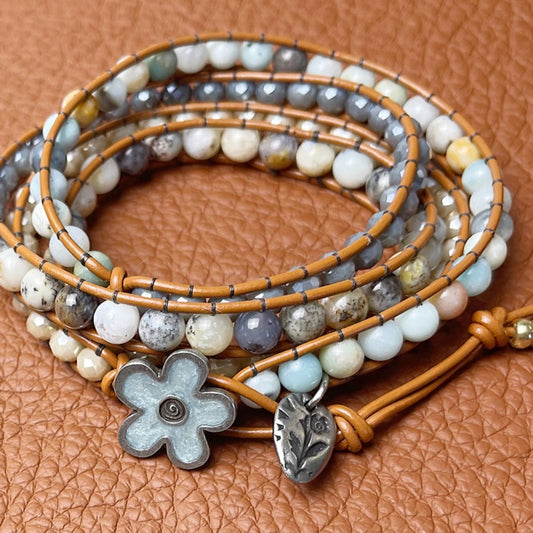 Spring Flower Four Wrap Bead Bracelet