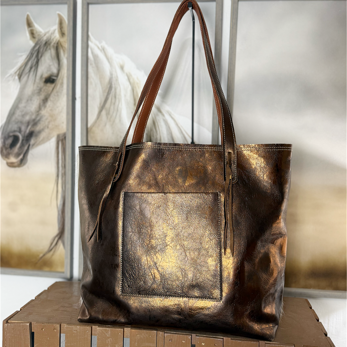 Mojave Moon Big Bertha Tote in Tri Color Hair on Hide MM055