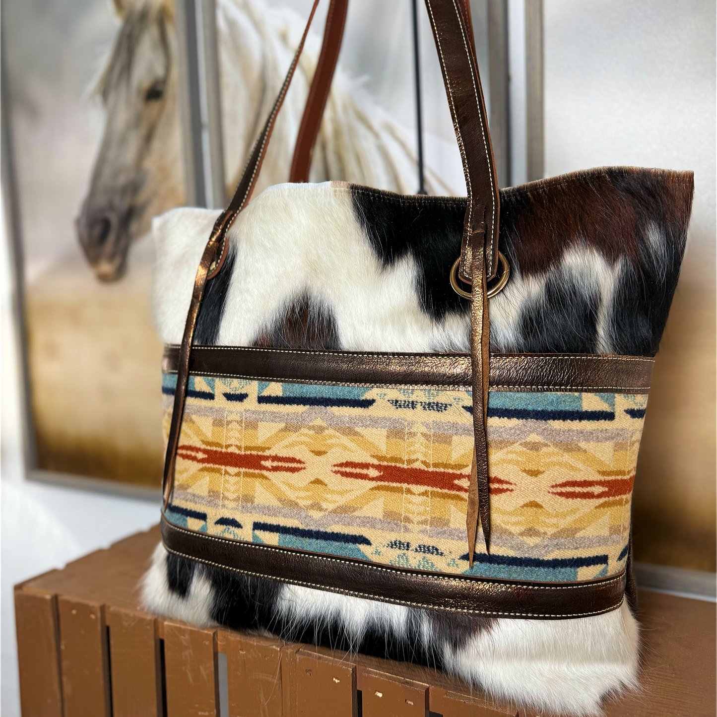 Sonoran Sunset Big Bertha Tote in Tri Color Hair on Hide MM052