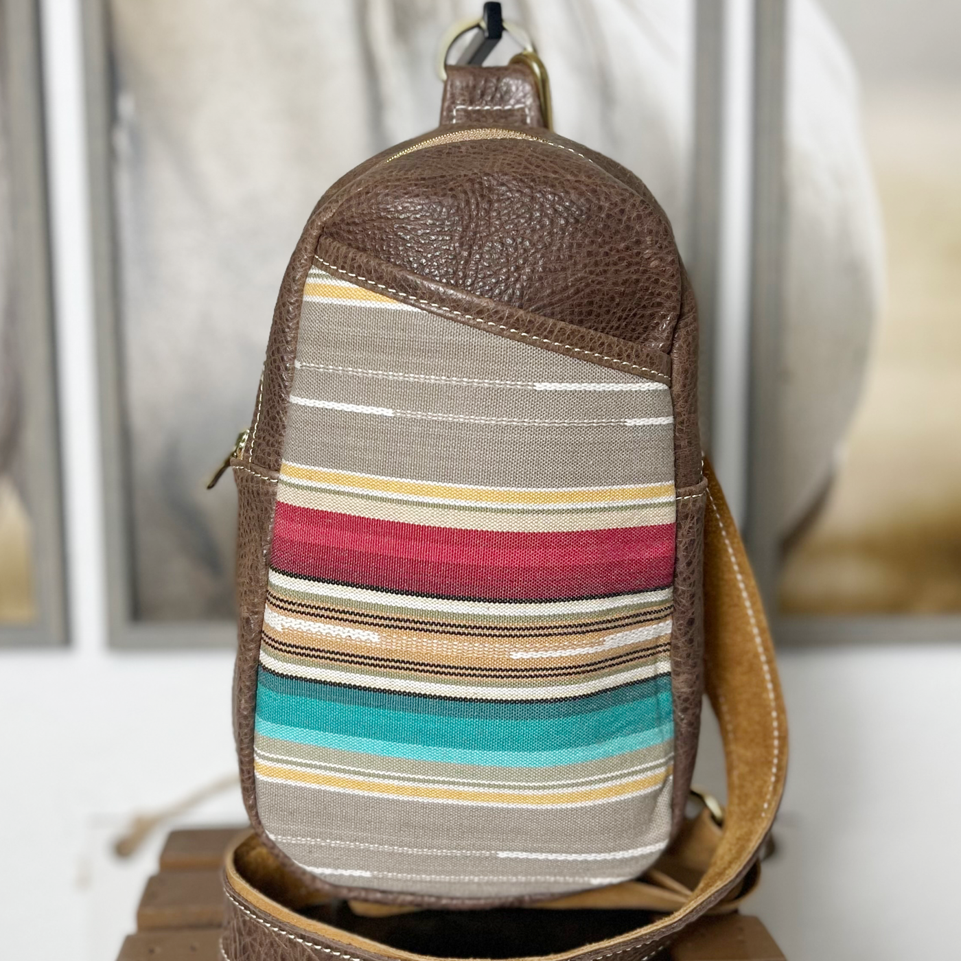 Serape Leather Sling Bag/Cross Body Purse/Handmade Leather Bag MM 033