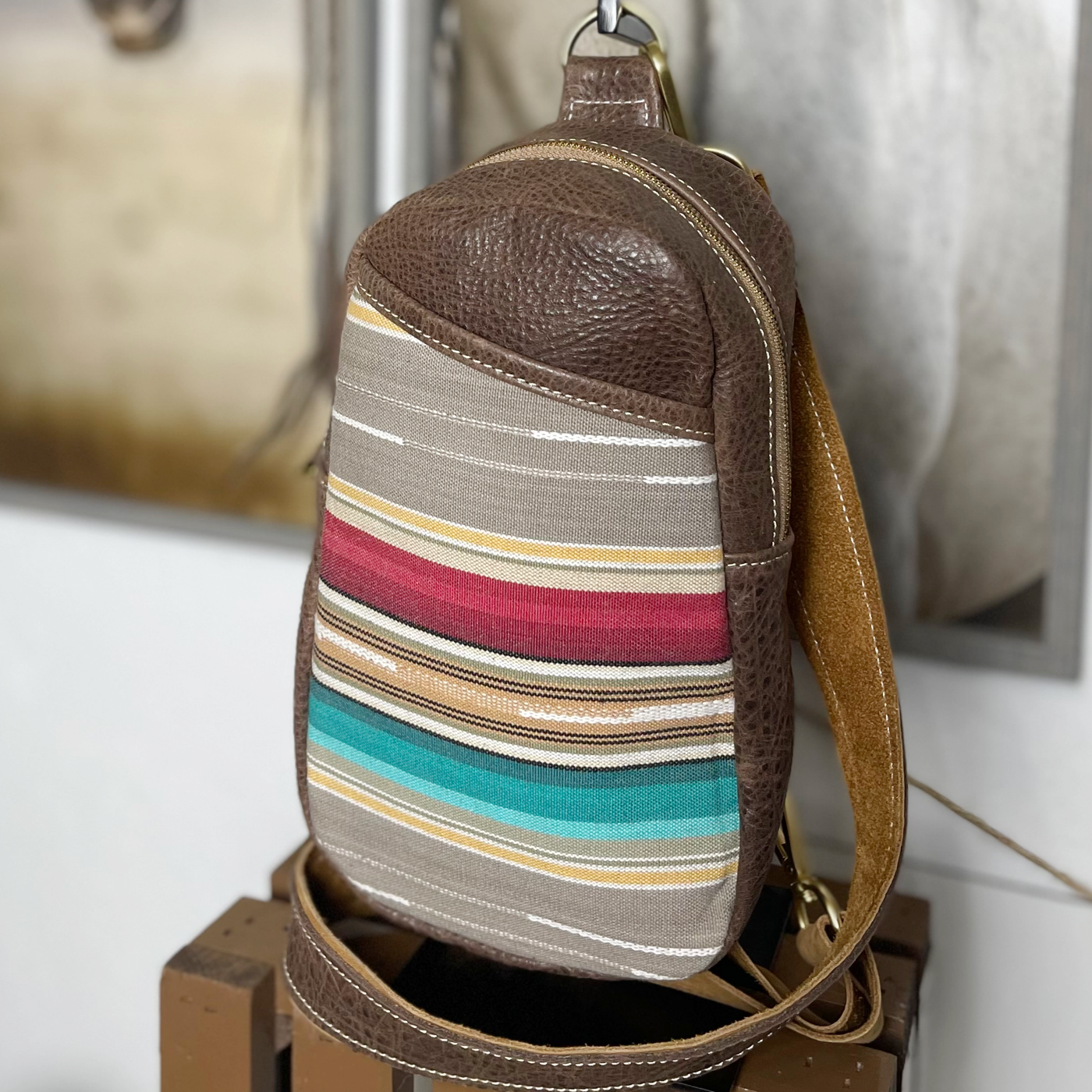 Serape Leather Sling Bag/Cross Body Purse/Handmade Leather Bag MM 039