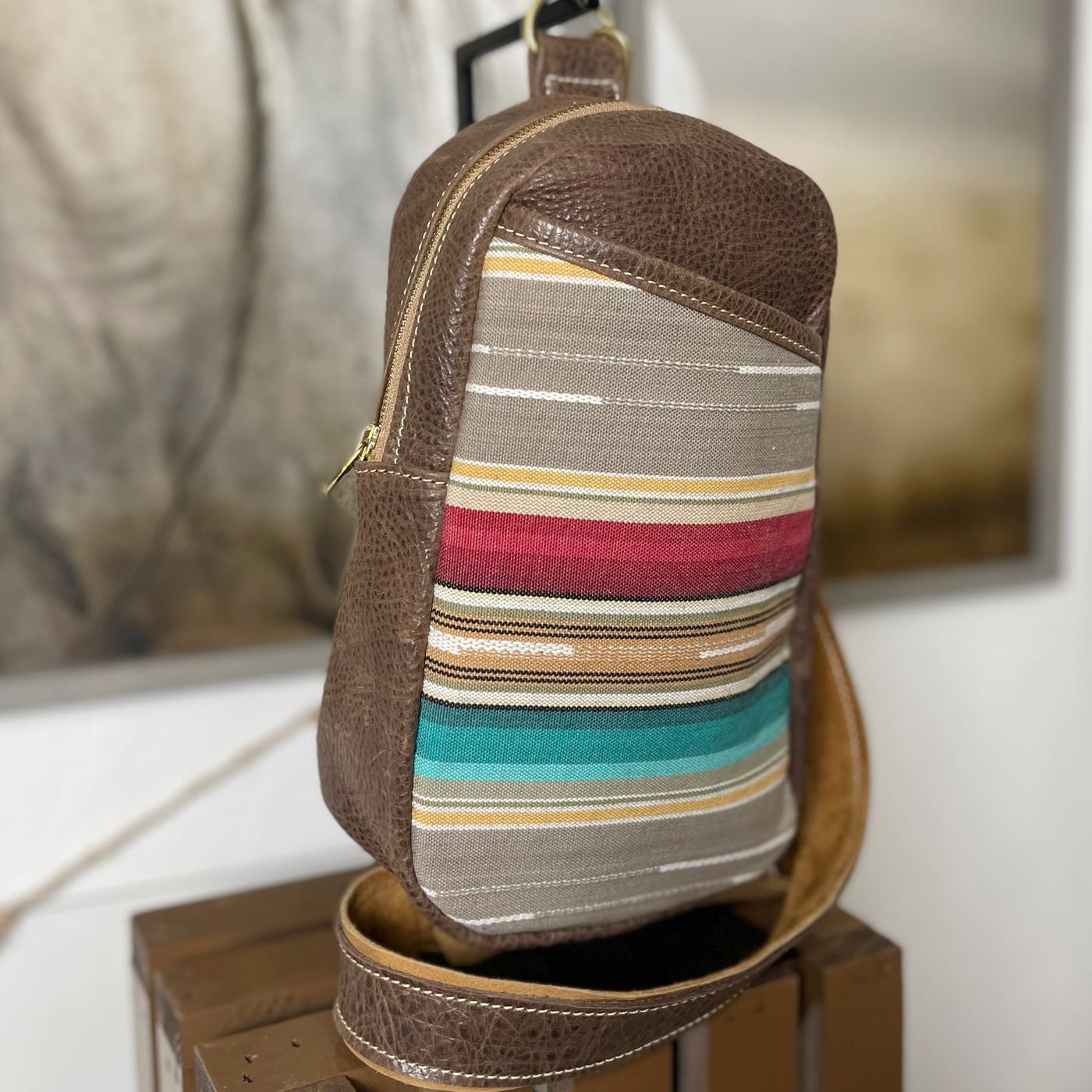 Serape Leather Sling Bag/Cross Body Purse/Handmade Leather Bag MM 033