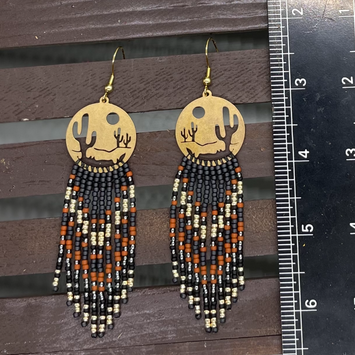 Southwestern Desert Scene Beaded Fringe Dangles