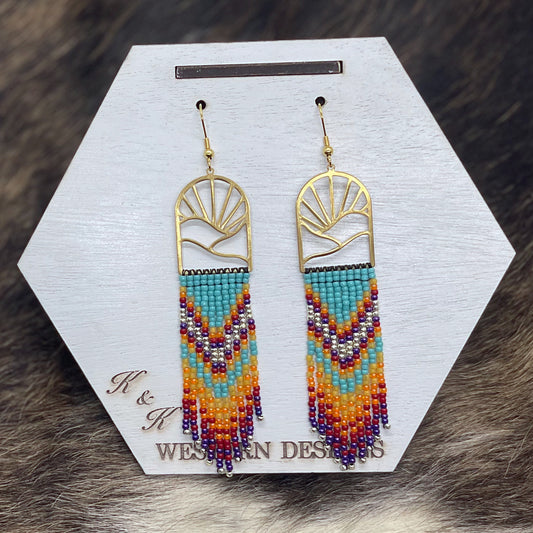 Southwestern Beaded Fringe Sunset Frame Earrings