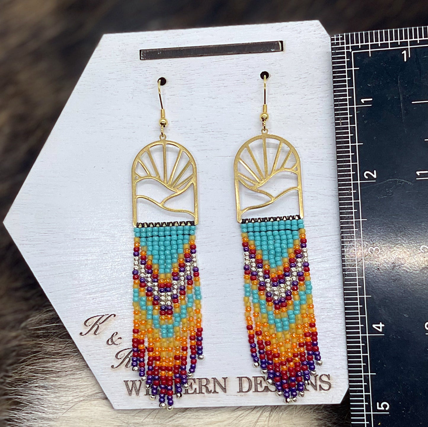 Southwestern Beaded Fringe Sunset Frame Earrings