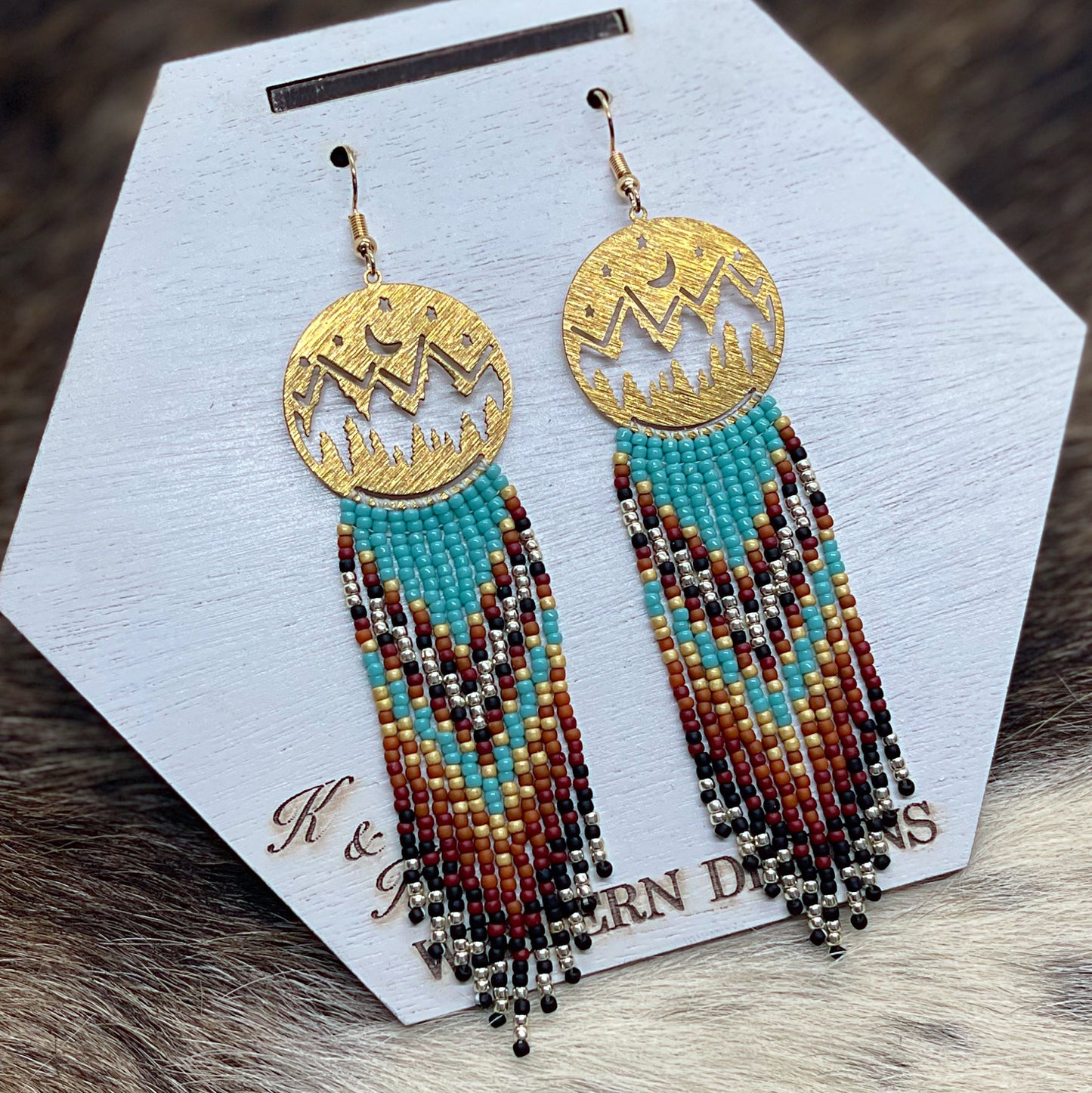 Southwestern Beaded Fringe Mountain Scene Earrings