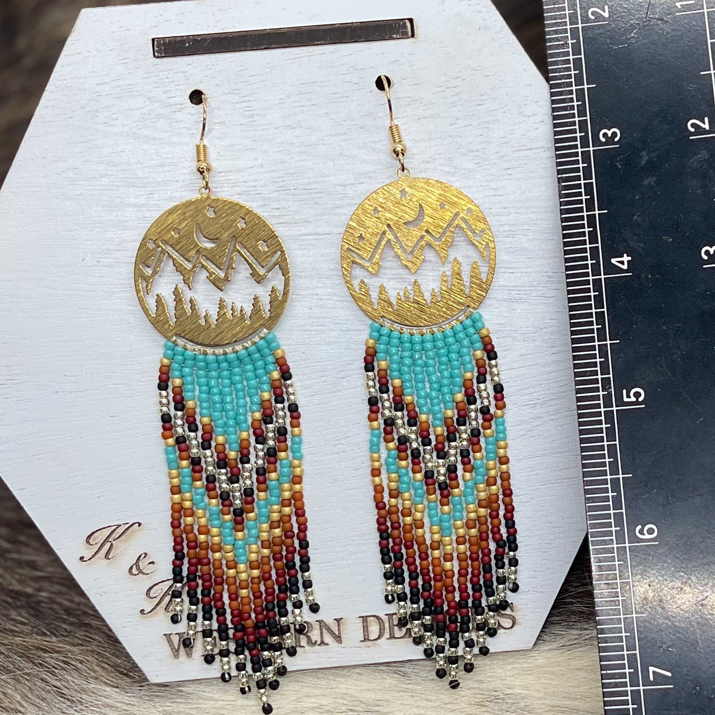 Southwestern Beaded Fringe Mountain Scene Earrings